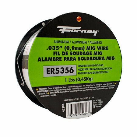 FORNEY ER5356, Aluminum MIG Welding Wire, .035 in x 1 Pound 42294
